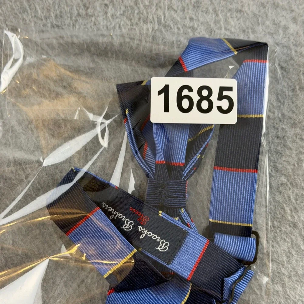 Brooks Brothers Fleece Boys Silk Bow Tie Navy Blue Repp Stripe Pre-Tied 10-14